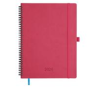 IN-LUXPRO Diary 2026 Spiral Planner A4 (29x21.7cm) Week to View, 12 Months Weekly & Monthly Plan with Month Tabs & Pocket & Expenses/Note Pages 100GSM Paper PU Leather Softcover Rose Red