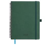 IN-LUXPRO Diary 2026 Spiral Planner A5 (21.9x16.4cm) Week to View, 12 Months Weekly & Monthly Plan with Month Tabs & Pocket & Expenses/Note Pages 100GSM Paper PU Leather Softcover Green