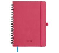 IN-LUXPRO Diary 2026 Spiral Planner A5 (21.9x16.4cm) Week to View, 12 Months Weekly & Monthly Plan with Month Tabs & Pocket & Expenses/Note Pages 100GSM Paper PU Leather Softcover Rose Red