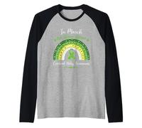 in March We Wear Green Cerebral Palsy Awareness Boho Rainbow Raglan Baseball Tee