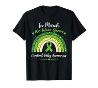 in March We Wear Green Cerebral Palsy Awareness Boho Rainbow T-Shirt