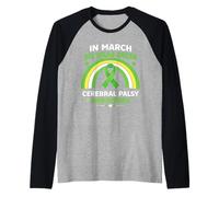 in March We Wear Green CP Awareness Boho Rainbow Raglan Baseball Tee