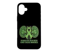 In March We Wear Green Kidney Disease Awareness Shamrock Case for iPhone 16 Plus