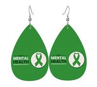 In May We Wear Green MentalAwareness Month Earrings for Women Girls Leather Lightweight Jewelry Teardrop Dangle Earrings