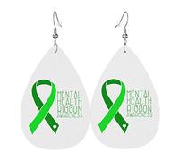 In May We Wear Green MentalAwareness Month PU Leather Earrings Earbob Earrings Teardrop Dangle Earrings For Women Girls Bridal Wedding