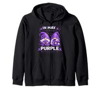 In May We Wear Purple Fibromyalgia Awareness Gnome Support Zip Hoodie