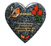 In Memoriam Heart Shaped Tile Grave Plaque (20 x 20 cm Granite finish) (Husband, Heart 20 cm (Granite))