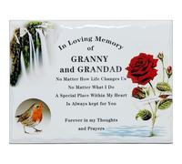 In Memoriam Rectangular Tile Grave Plaque (20 x 15 cm) (Granny and Grandad, 20 x 15 cm)