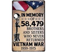 In Memory Of 58479 Brothers And Sisters Who Never Returned Vietnam War Army Soldier Aluminum Tin Sign Metal Wall Art Decorations Iron Painting for Indoor Outdoor Home Decor Room Door 8"x12"