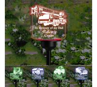 In Memory of My Dad's Crane, Forklift, Tank Truck, Tractor, Armored Vehicle Solar Light Personalized Name Acrylic Stake Memorial Grave Marker Trucker Remembrance Outdoor Yard Sign for Dad Husband
