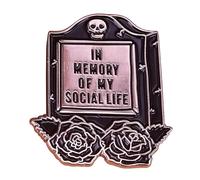 In Memory of My Social Life Tombstone Grave Introvert Gravestone Loner Funny Humor Joke 1.1" Enamel Pin Badge