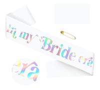 In My Bride Era Sash with Iridescent Foil, White Bride to Be Bachelorette Sash for Hen Party Bridal Shower Engagement Wedding Party Decorations Supplies Accessories Favors Gift (White+Iridescent)