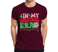 In My Christmas Era Christmas Disco Ball Fairy Lights Retro Men's T-Shirt, burgundy, XL