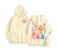 In My Cool Aunt Era Hoodies for Women Fashion Crew Neck Graphic with Hood Tops Cute Gothic Casual Long Sleeve Trendy Pullover Hoodies College Hooded Y2K Aesthetic Comfort Beige