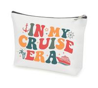 IN MY CRUISE ERA Canvas Fun Travel Cosmetic Bag - Cruise Accessories Vacation Travel Organizer Zipper Pouch for Trip Ship Gifts for Girls Women, white, 1 Pack, Cruise