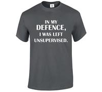 in My Defence I was Left Unsupervised Funny Men's T-Shirt Humorous Amusing Top Tee(Charcoal,L)