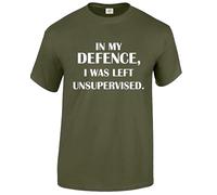 in My Defence I was Left Unsupervised Funny Men's T-Shirt Humorous Amusing Top Tee(Military Green-White,XL)