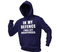 in My Defence Left Unsupervised Mens Funny Hoodie Graphic Novelty Hoody Sweat, XL - Mens, Navy
