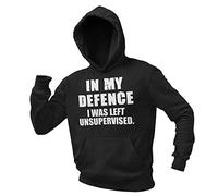 in My Defence Left Unsupervised Mens Funny Hoodie Graphic Novelty Hoody Sweat, XXL - Mens, Black