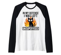 in My Defense I was Left Unsupervised Black Cat Sarcastic Raglan Baseball Tee