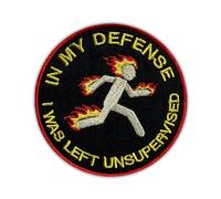 in My Defense I was Left Unsupervised Embroidered Patch Funny Sarcasm Embroidery Patches Sarcastic Adult Humor Hook & Loop Sew On Patches for Clothes Backpacks Jeans Gifts for Women Men 2.8x3 Inches
