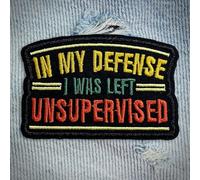 in My Defense I was Left Unsupervised Patch Funny Adult Humor Embroidered Patches Blue Collar Snarky Sew On/Iron On Embroidery Patch for Jackets, Backpack, Hat, Uniform DIY Patches Gifts 3 Inches