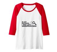 in My Defense I was Left Unsupervised Raglan Baseball Tee, Women, Red/White, M