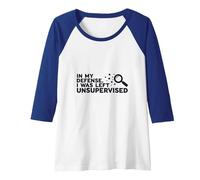 in My Defense I was Left Unsupervised Raglan Baseball Tee, Women, Royal Blue/White, M
