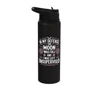 in My Defense The Moon was Full Funny Witch Witchcraft Stainless Steel Insulated Water Bottle
