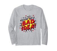 in My Defense Well That was A Bad Idea Comic Style Long Sleeve T-Shirt, Adult Unisex, Heather Grey, S