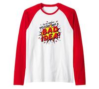 in My Defense Well That was A Bad Idea Comic Style Raglan Baseball Tee, Men, Red/White, XXL