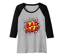 in My Defense Well That was A Bad Idea Comic Style Raglan Baseball Tee, Women, Black/Athletic Heather, S