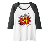 in My Defense Well That was A Bad Idea Comic Style Raglan Baseball Tee, Women, Dark Heather/White, M
