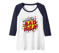 in My Defense Well That was A Bad Idea Comic Style Raglan Baseball Tee, Women, Navy/White, XXL