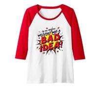 in My Defense Well That was A Bad Idea Comic Style Raglan Baseball Tee, Women, Red/White, XL