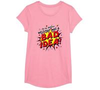 in My Defense Well That was A Bad Idea Comic Style T-Shirt, Girls, Pink, XS