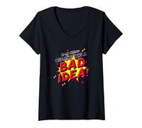 in My Defense Well That was A Bad Idea Comic Style V-Neck T-Shirt, Women, Black, L