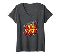 in My Defense Well That was A Bad Idea Comic Style V-Neck T-Shirt, Women, Dark Heather Grey, S