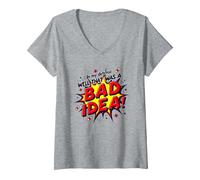 in My Defense Well That was A Bad Idea Comic Style V-Neck T-Shirt, Women, Heather Grey, XXL