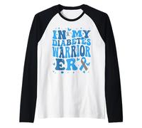 in My Diabetes Warrior Era T1D Awareness Grey & Blue Ribbon Raglan Baseball Tee