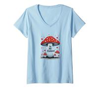 in My Element: Whimsical Mushroom Forest Adventure V-Neck T-Shirt, Women, Baby Blue, S