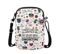 In My Head I Am Thinking About Crocheting Gift Crochet Gift Yarn Crocheter Gift Knitting Crossbody Bag (CROCHETING cb UK)