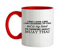 in My Head I'm Muay Thai - 11oz - Ceramic Two-Tone Mug for Coffee/Tea - Red/White - One Size