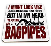 in My Head I'm Playing My Bagpipes Funny Novelty Gift Glossy Mug Coaster - Red