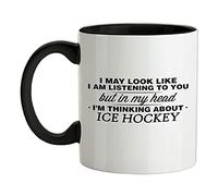 in My Head I'm Thinking About Ice Hockey - 11oz - Ceramic Two-Tone Mug for Coffee/Tea - Black/White - One Size