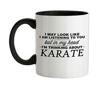 in My Head I'm Thinking About Karate - 11oz - Ceramic Two-Tone Mug for Coffee/Tea - Black/White - One Size
