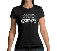 in My Head I'm Thinking About Rowing - Womens Crewneck T-Shirt - Black - Medium