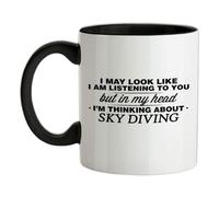 in My Head I'm Thinking About Sky Diving - 11oz - Ceramic Two-Tone Mug for Coffee/Tea - Black/White - One Size