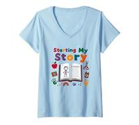 in My Kindergarten Era: Starting My Story V-Neck T-Shirt, Women, Baby Blue, XL