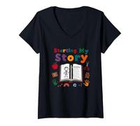 in My Kindergarten Era: Starting My Story V-Neck T-Shirt, Women, Black, M